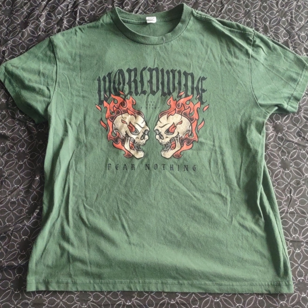 Green Graphic Tee with Skull Design